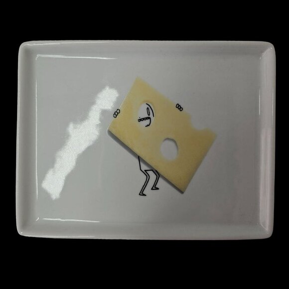 CB2 Crate Barrel Sushi Plates 2009 Olive 2011 Swiss Cheese Ceramic 6.5 x 5 Inch - Picture 4 of 7